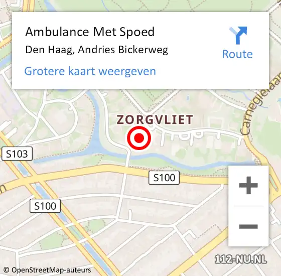 Locatie op kaart van de 112 melding: Ambulance Met Spoed Naar Den Haag, Andries Bickerweg op 12 mei 2023 14:20