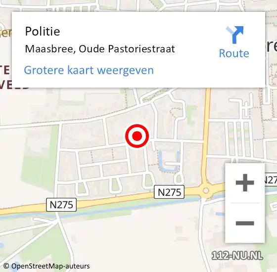 Locatie op kaart van de 112 melding: Politie Maasbree, Oude Pastoriestraat op 12 mei 2023 14:27