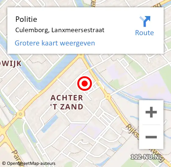 Locatie op kaart van de 112 melding: Politie Culemborg, Lanxmeersestraat op 12 mei 2023 14:53