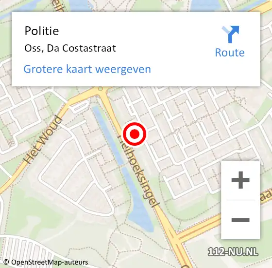 Locatie op kaart van de 112 melding: Politie Oss, Da Costastraat op 12 mei 2023 15:47