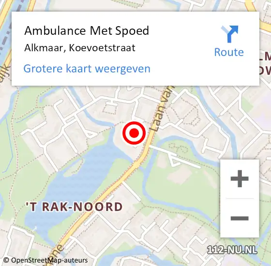 Locatie op kaart van de 112 melding: Ambulance Met Spoed Naar Alkmaar, Koevoetstraat op 12 mei 2023 16:01