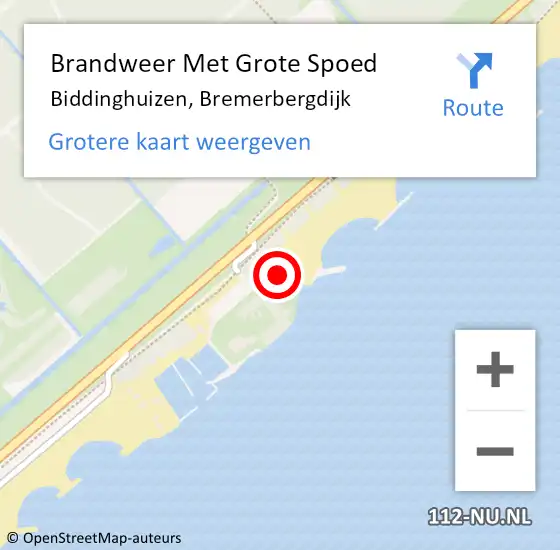 Locatie op kaart van de 112 melding: Brandweer Met Grote Spoed Naar Biddinghuizen, Bremerbergdijk op 12 mei 2023 16:19