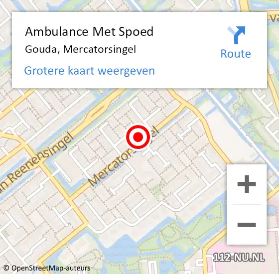 Locatie op kaart van de 112 melding: Ambulance Met Spoed Naar Gouda, Mercatorsingel op 12 mei 2023 16:20