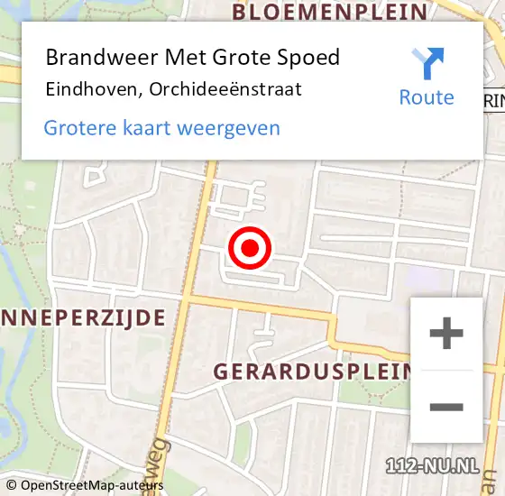 Locatie op kaart van de 112 melding: Brandweer Met Grote Spoed Naar Eindhoven, Orchideeënstraat op 12 mei 2023 16:23