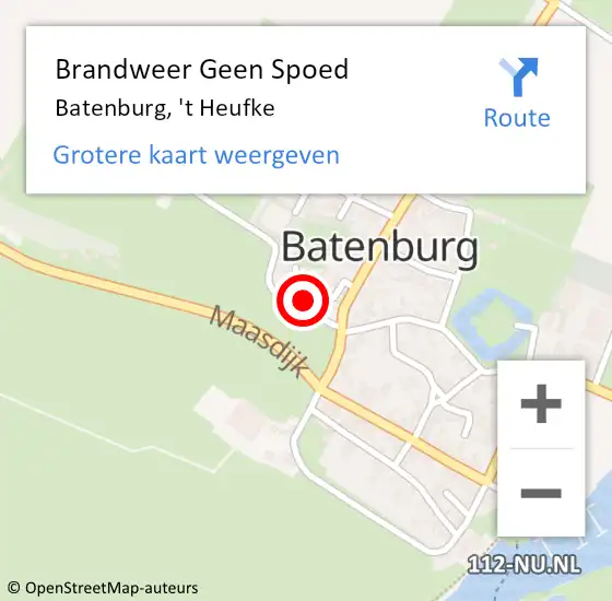 Locatie op kaart van de 112 melding: Brandweer Geen Spoed Naar Batenburg, 't Heufke op 12 mei 2023 16:24