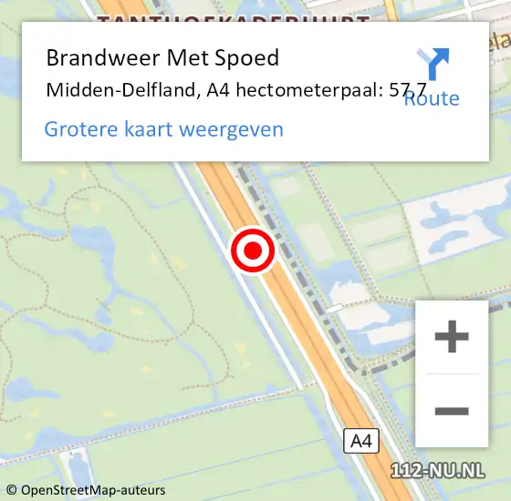 Locatie op kaart van de 112 melding: Brandweer Met Spoed Naar Midden-Delfland, A4 hectometerpaal: 57,7 op 12 mei 2023 16:25