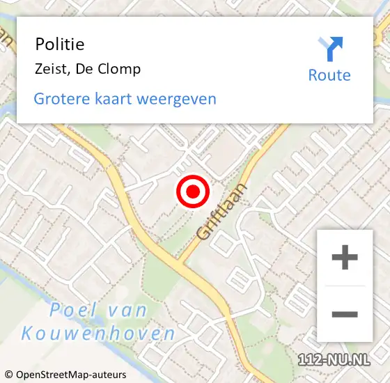 Locatie op kaart van de 112 melding: Politie Zeist, De Clomp op 12 mei 2023 16:33