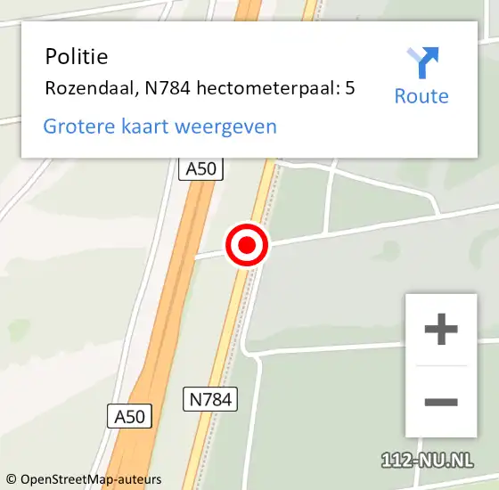 Locatie op kaart van de 112 melding: Politie Rozendaal, N784 hectometerpaal: 5 op 12 mei 2023 16:37