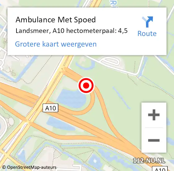 Locatie op kaart van de 112 melding: Ambulance Met Spoed Naar Landsmeer, A10 hectometerpaal: 4,5 op 12 mei 2023 16:44