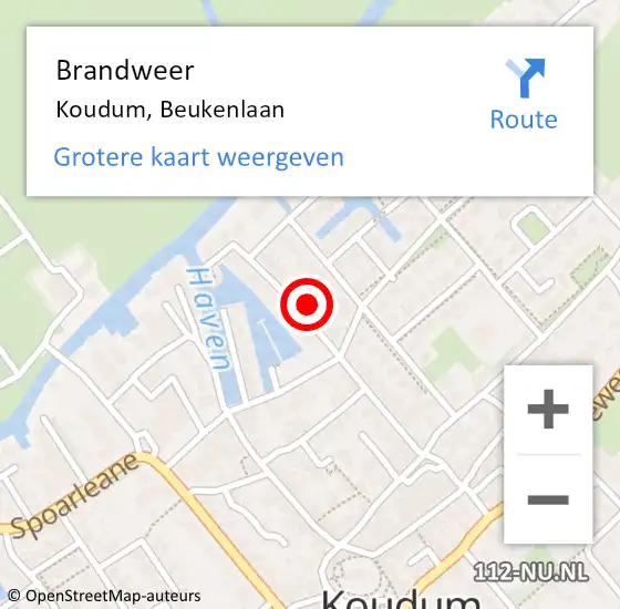 Locatie op kaart van de 112 melding: Brandweer Koudum, Beukenlaan op 12 mei 2023 16:54