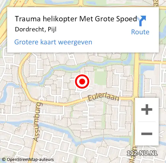 Locatie op kaart van de 112 melding: Trauma helikopter Met Grote Spoed Naar Dordrecht, Pijl op 12 mei 2023 17:16