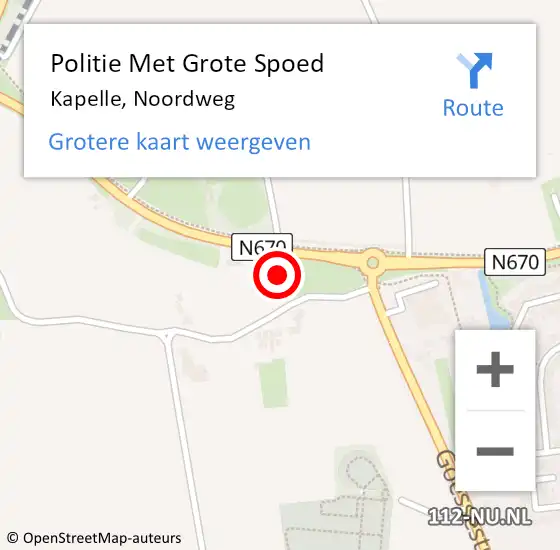 Locatie op kaart van de 112 melding: Politie Met Grote Spoed Naar Kapelle, Noordweg op 12 mei 2023 17:28