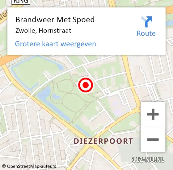 Locatie op kaart van de 112 melding: Brandweer Met Spoed Naar Zwolle, Hornstraat op 12 mei 2023 17:53