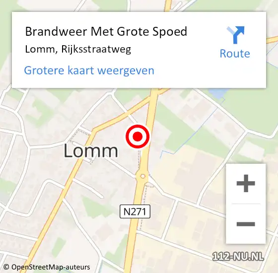 Locatie op kaart van de 112 melding: Brandweer Met Grote Spoed Naar Lomm, Rijksstraatweg op 12 mei 2023 18:12