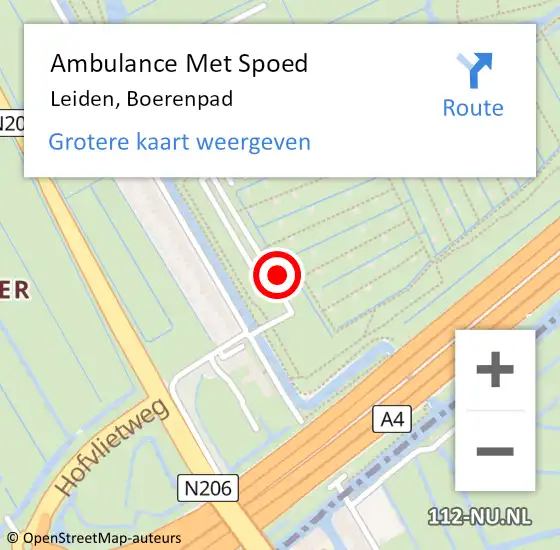 Locatie op kaart van de 112 melding: Ambulance Met Spoed Naar Leiden, Boerenpad op 12 mei 2023 18:18