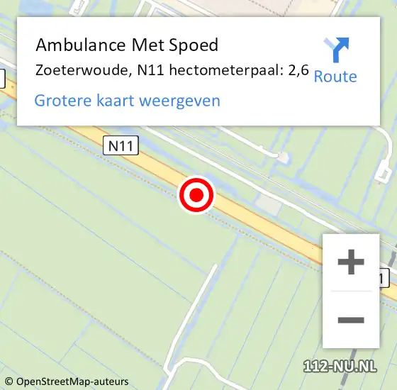Locatie op kaart van de 112 melding: Ambulance Met Spoed Naar Zoeterwoude, N11 hectometerpaal: 2,6 op 12 mei 2023 18:24