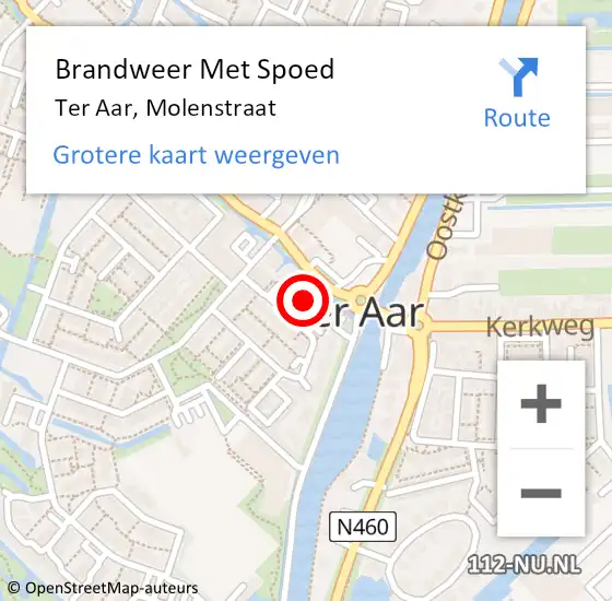 Locatie op kaart van de 112 melding: Brandweer Met Spoed Naar Ter Aar, Molenstraat op 12 mei 2023 19:21