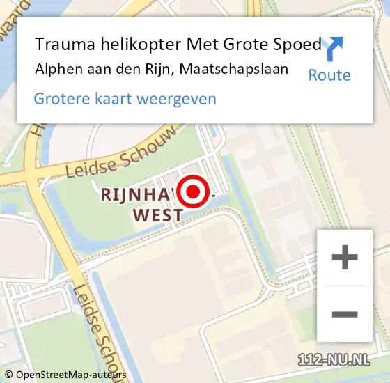 Locatie op kaart van de 112 melding: Trauma helikopter Met Grote Spoed Naar Alphen aan den Rijn, Maatschapslaan op 12 mei 2023 19:42