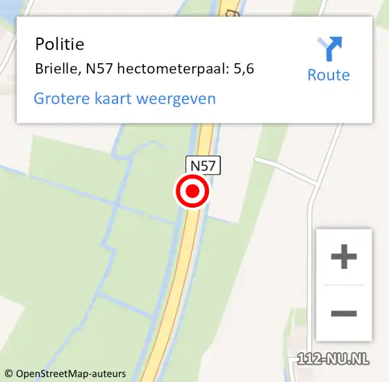 Locatie op kaart van de 112 melding: Politie Brielle, N57 hectometerpaal: 5,6 op 12 mei 2023 19:42