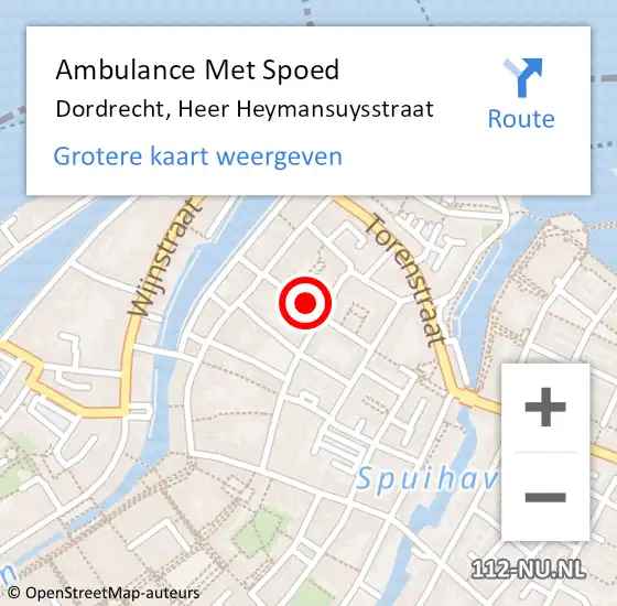 Locatie op kaart van de 112 melding: Ambulance Met Spoed Naar Dordrecht, Heer Heymansuysstraat op 12 mei 2023 19:46