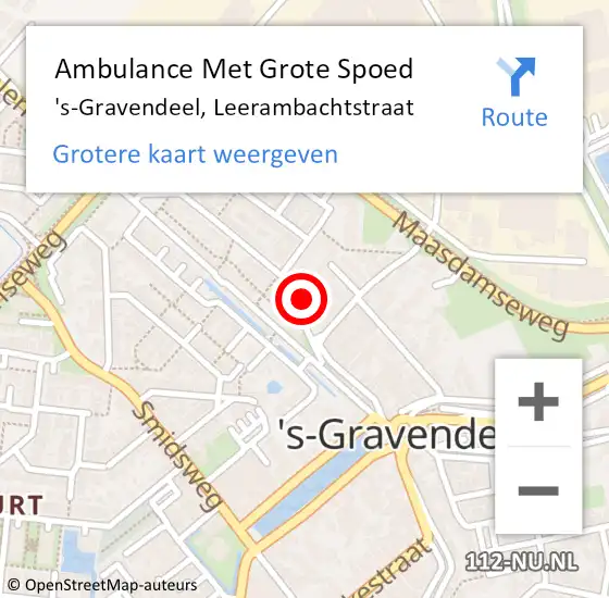 Locatie op kaart van de 112 melding: Ambulance Met Grote Spoed Naar 's-Gravendeel, Leerambachtstraat op 12 mei 2023 20:00