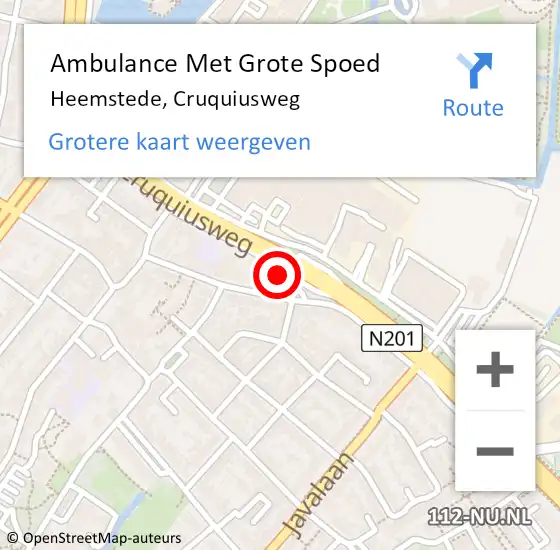 Locatie op kaart van de 112 melding: Ambulance Met Grote Spoed Naar Heemstede, Cruquiusweg op 12 mei 2023 20:12