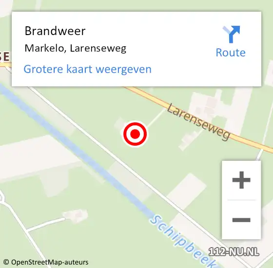 Locatie op kaart van de 112 melding: Brandweer Markelo, Larenseweg op 12 mei 2023 20:22