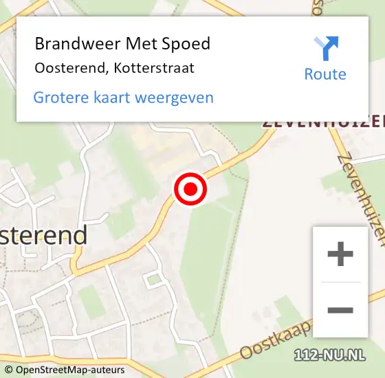 Locatie op kaart van de 112 melding: Brandweer Met Spoed Naar Oosterend, Kotterstraat op 12 mei 2023 20:34