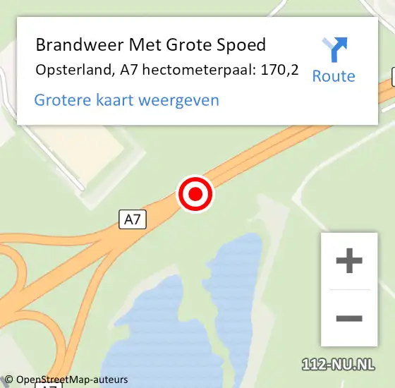 Locatie op kaart van de 112 melding: Brandweer Met Grote Spoed Naar Opsterland, A7 hectometerpaal: 170,2 op 12 mei 2023 21:30