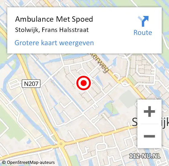 Locatie op kaart van de 112 melding: Ambulance Met Spoed Naar Stolwijk, Frans Halsstraat op 12 mei 2023 21:46
