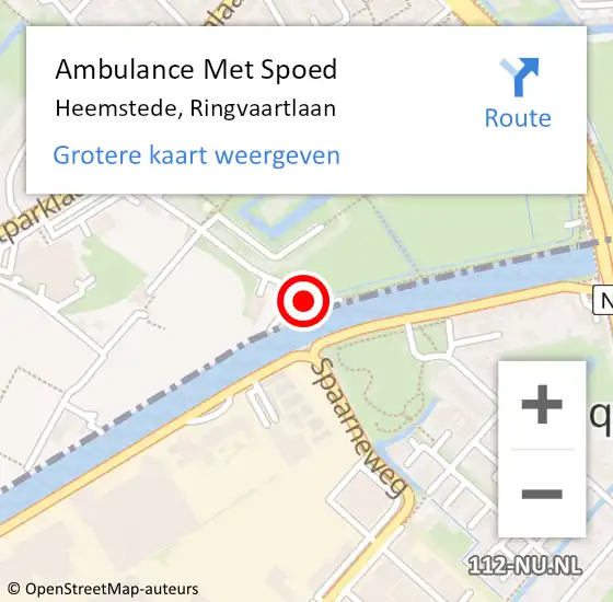 Locatie op kaart van de 112 melding: Ambulance Met Spoed Naar Heemstede, Ringvaartlaan op 12 mei 2023 22:07