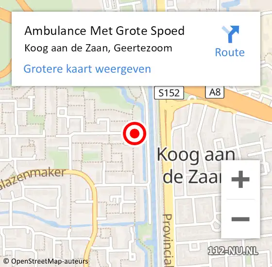 Locatie op kaart van de 112 melding: Ambulance Met Grote Spoed Naar Koog aan de Zaan, Geertezoom op 12 mei 2023 22:12