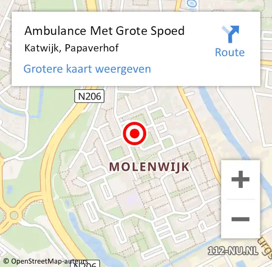 Locatie op kaart van de 112 melding: Ambulance Met Grote Spoed Naar Katwijk, Papaverhof op 12 mei 2023 22:46