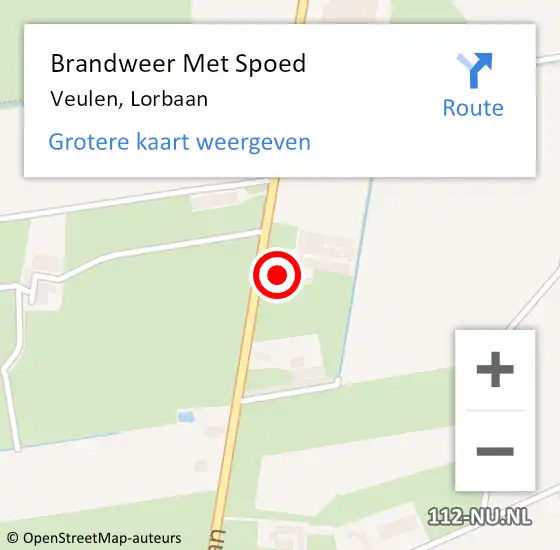 Locatie op kaart van de 112 melding: Brandweer Met Spoed Naar Veulen, Lorbaan op 12 mei 2023 22:57