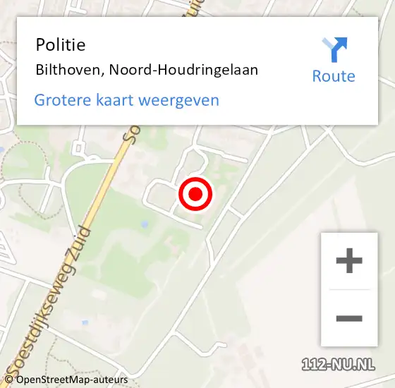 Locatie op kaart van de 112 melding: Politie Bilthoven, Noord-Houdringelaan op 12 mei 2023 23:03