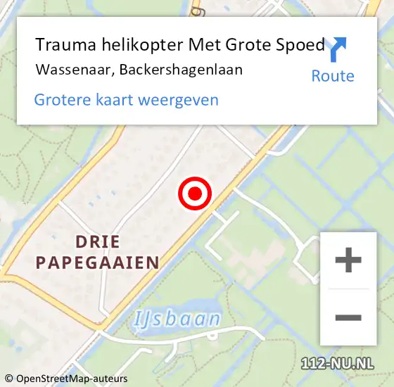 Locatie op kaart van de 112 melding: Trauma helikopter Met Grote Spoed Naar Wassenaar, Backershagenlaan op 12 mei 2023 23:10