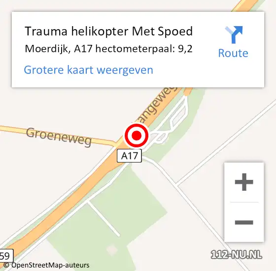 Locatie op kaart van de 112 melding: Trauma helikopter Met Spoed Naar Moerdijk, A17 hectometerpaal: 9,2 op 13 mei 2023 00:44