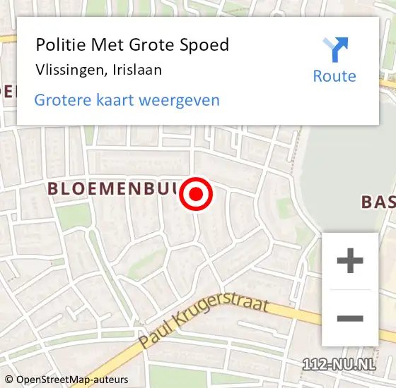 Locatie op kaart van de 112 melding: Politie Met Grote Spoed Naar Vlissingen, Irislaan op 13 mei 2023 00:47