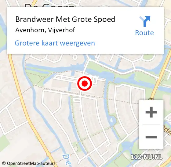 Locatie op kaart van de 112 melding: Brandweer Met Grote Spoed Naar Avenhorn, Vijverhof op 13 mei 2023 00:49