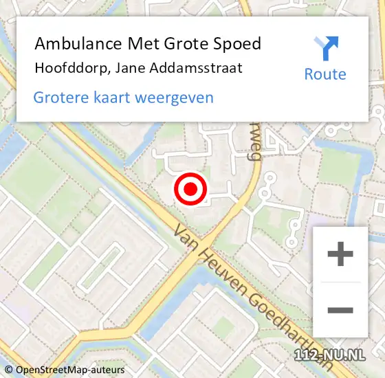 Locatie op kaart van de 112 melding: Ambulance Met Grote Spoed Naar Hoofddorp, Jane Addamsstraat op 13 mei 2023 00:59
