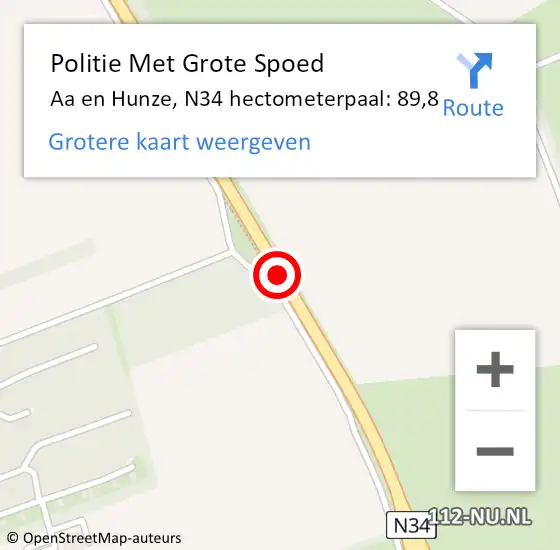 Locatie op kaart van de 112 melding: Politie Met Grote Spoed Naar Aa en Hunze, N34 hectometerpaal: 89,8 op 13 mei 2023 01:34