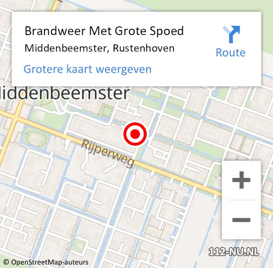 Locatie op kaart van de 112 melding: Brandweer Met Grote Spoed Naar Middenbeemster, Rustenhoven op 13 mei 2023 01:52