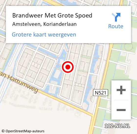 Locatie op kaart van de 112 melding: Brandweer Met Grote Spoed Naar Amstelveen, Korianderlaan op 13 mei 2023 01:55