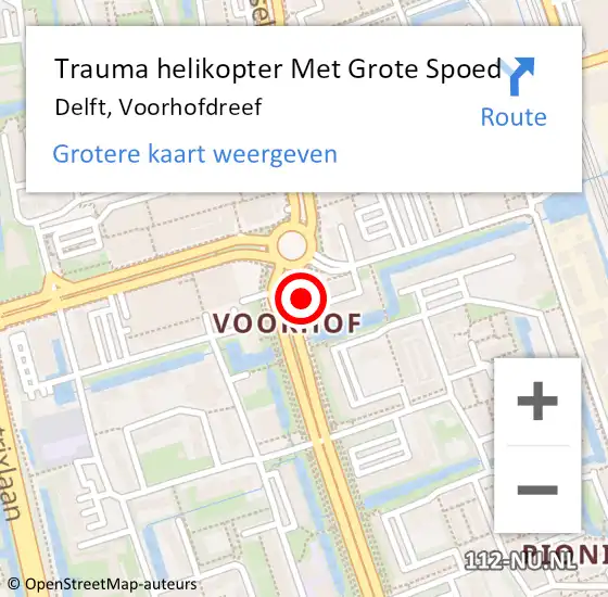 Locatie op kaart van de 112 melding: Trauma helikopter Met Grote Spoed Naar Delft, Voorhofdreef op 13 mei 2023 02:22