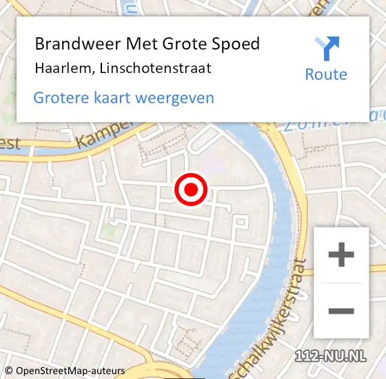 Locatie op kaart van de 112 melding: Brandweer Met Grote Spoed Naar Haarlem, Linschotenstraat op 13 mei 2023 03:46