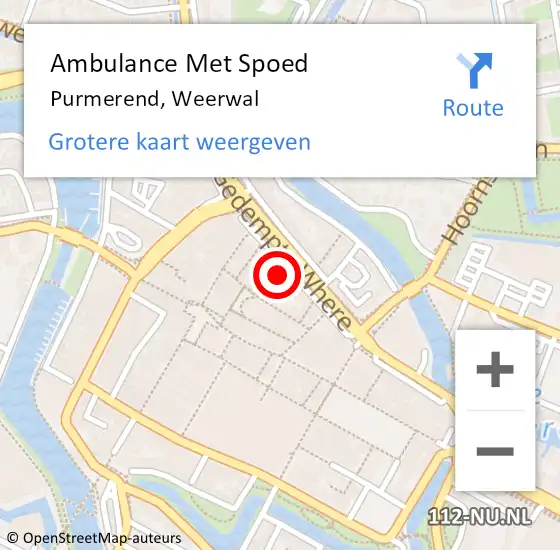 Locatie op kaart van de 112 melding: Ambulance Met Spoed Naar Purmerend, Weerwal op 13 mei 2023 04:19