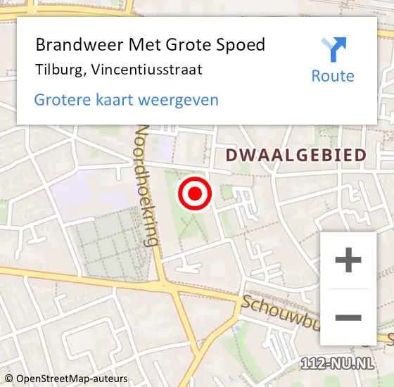 Locatie op kaart van de 112 melding: Brandweer Met Grote Spoed Naar Tilburg, Vincentiusstraat op 13 mei 2023 05:24