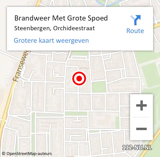 Locatie op kaart van de 112 melding: Brandweer Met Grote Spoed Naar Steenbergen, Orchideestraat op 13 mei 2023 08:14