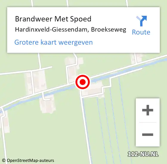 Locatie op kaart van de 112 melding: Brandweer Met Spoed Naar Hardinxveld-Giessendam, Broekseweg op 13 mei 2023 08:49