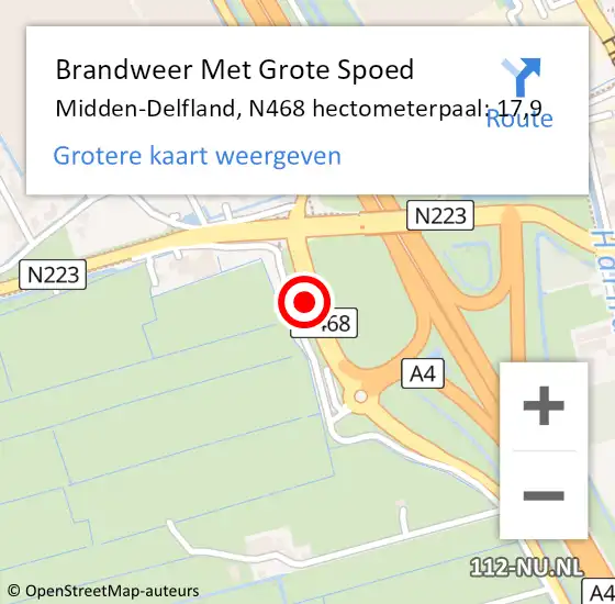 Locatie op kaart van de 112 melding: Brandweer Met Grote Spoed Naar Midden-Delfland, N468 hectometerpaal: 17,9 op 13 mei 2023 08:55